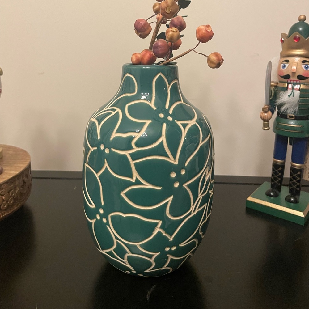 OpalHouse Vase Green White Indo Earthenware Abstract Floral